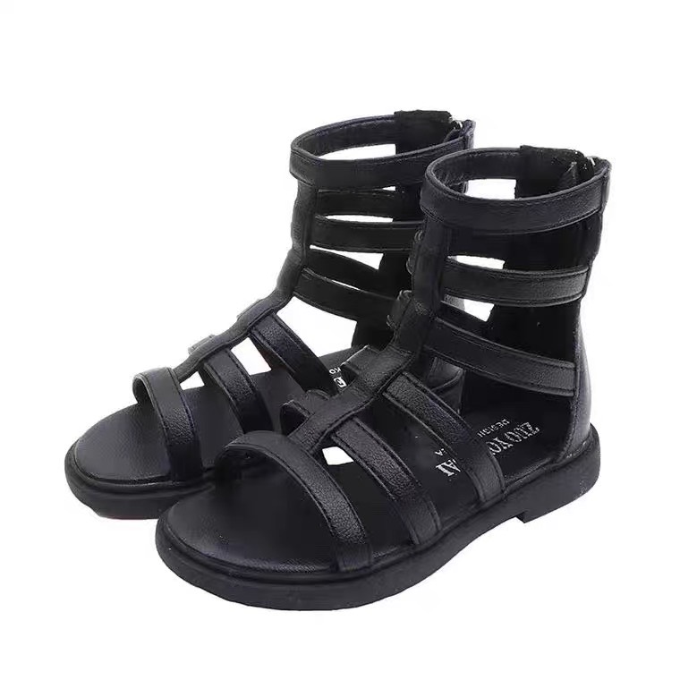 Giày sandal chiến binh cho bé gái 5 - 12 tuổi da mềm khóa kéo thời trang phong cách Hàn Quốc SG48