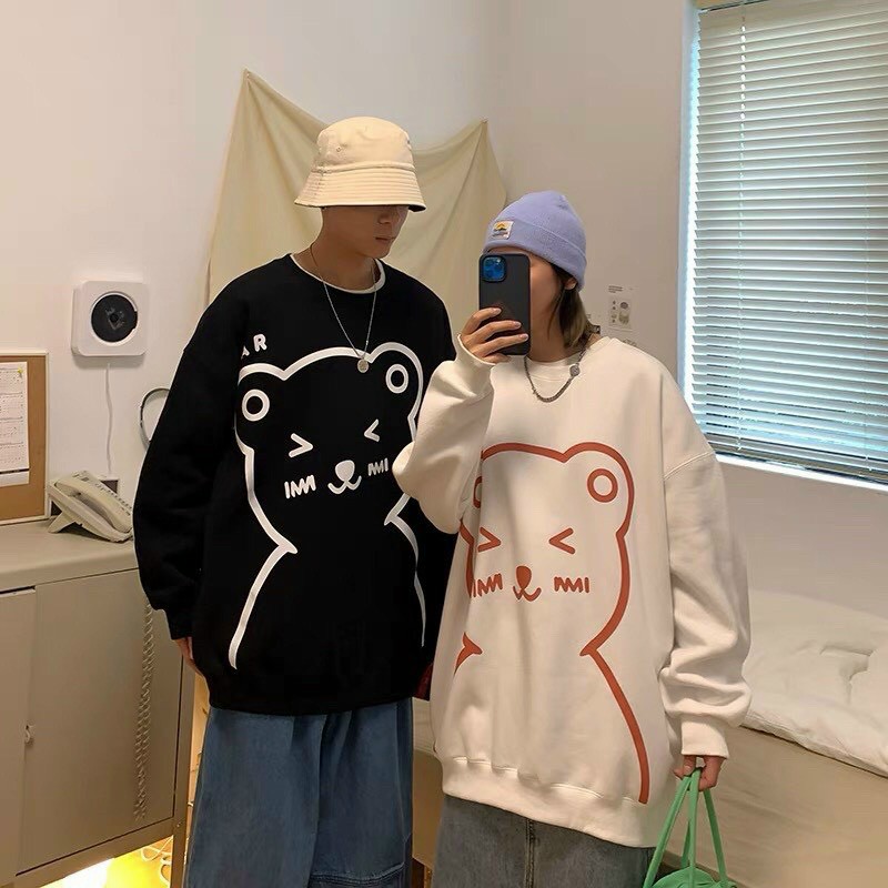 Áo Sweater Unisex Tay Phồng Gấu - Khủng Long Kiểu Hoodie Thun Tay Dài Nam Nữ Couple Siêu Xinh TREND RẺ ĐẸP