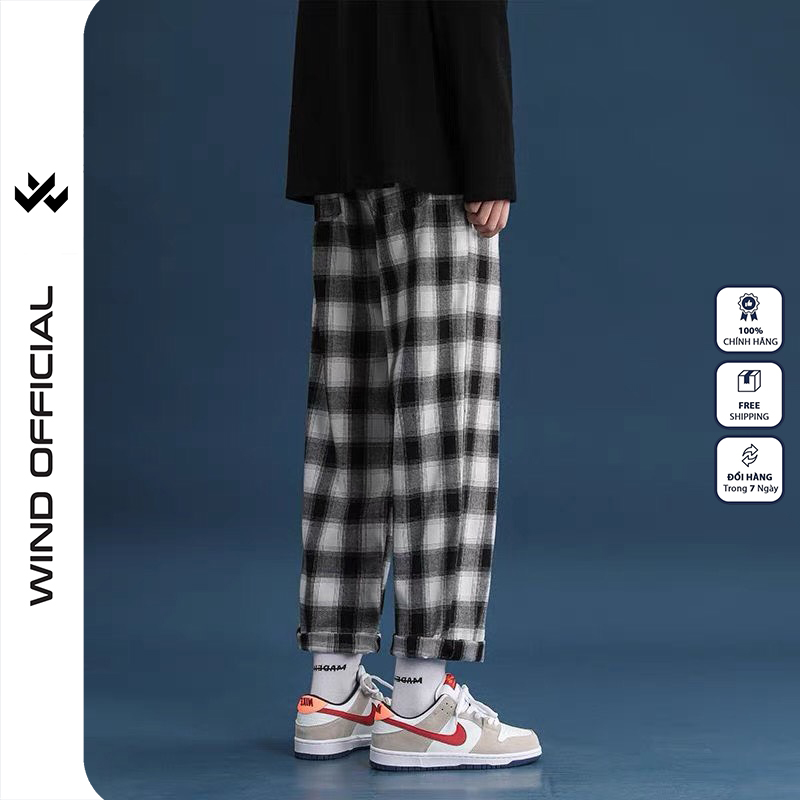 Quần baggy kẻ caro ống suông rộng WIND unisex Caro nam nữ oversize ullzang