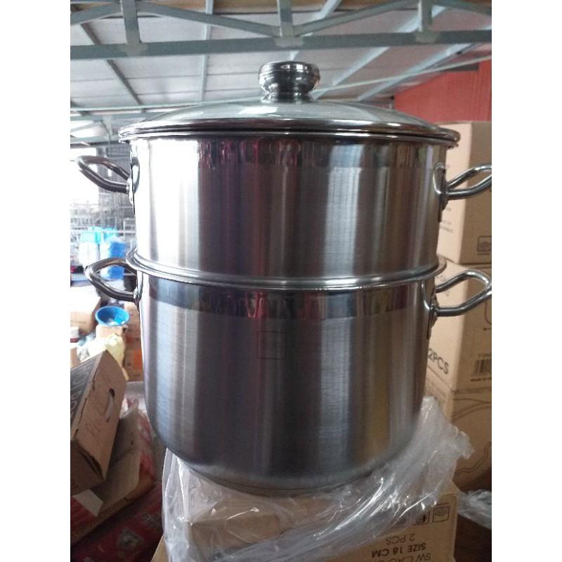 Bộ nồi - xửng hấp 2 tầng inox 304 hàng 3 đáy size 28/30/32cm