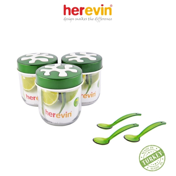 Bộ 3 Hũ Thuỷ Tinh Tròn Trơn Herevin 425ml - HEHU135357-812