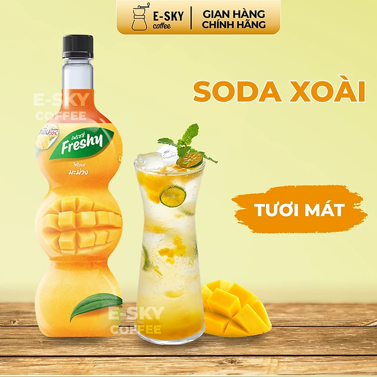 (Sản Phẩm Quà Tặng) Siro Xoài Freshy Mango Syrup Nguyên Liệu Pha Chế Trà Sữa Chai 710ml