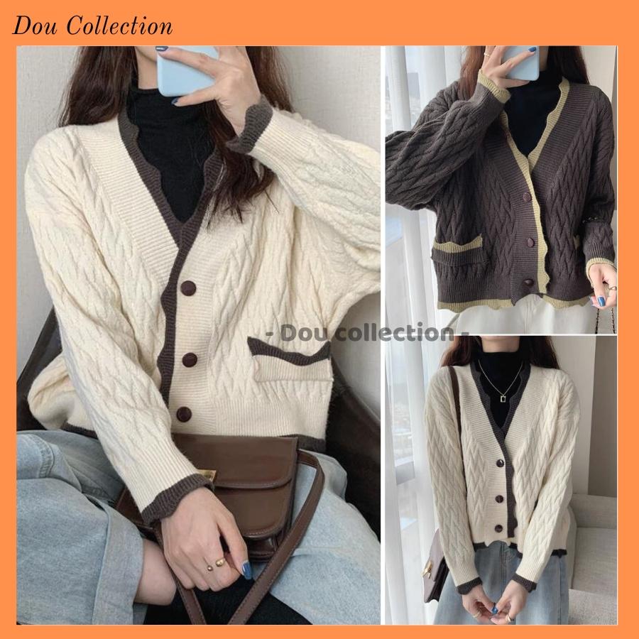 Hình ảnh Áo Khoác Cardigan Len Trơn Vintage Cổ V Xuông Cá Tính Phong Cách Hàn Quốc Thời Trang Thu Đông - Mã TA005