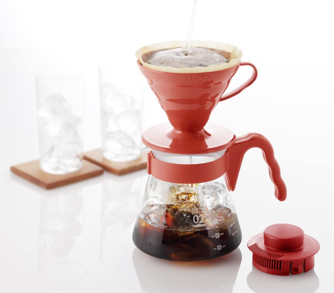 BỘ PHA CÀ PHÊ Hairo V60 màu đỏ  SET VCSD-02 RED 1-4 CUPS