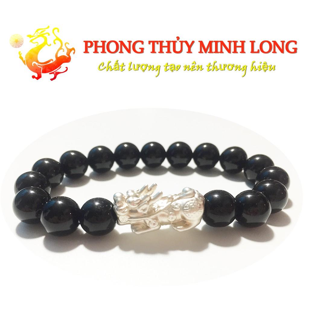 Vòng tay đá Mã Não Đen chất lượng 3A mix tỳ hưu bằng Bạc hợp mệnh Thủy và Mộc