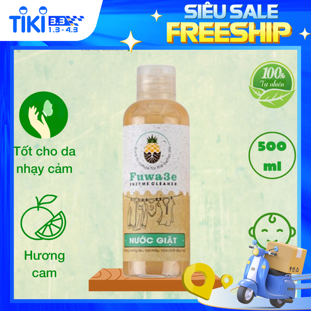 Nước giặt hữu cơ Fuwa3e organic sinh học 100ml giặt quần áo đồ lót, an toàn cho em bé