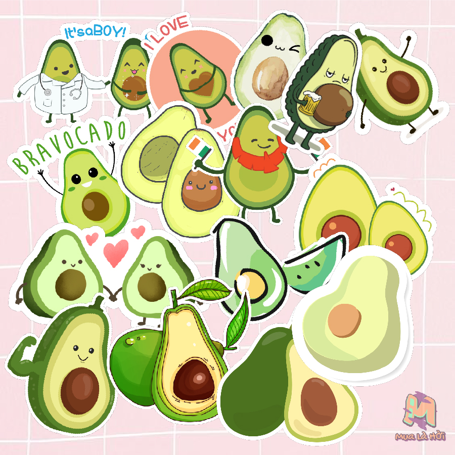 Miếng dán Stickers chủ đề Quả bơ avocado