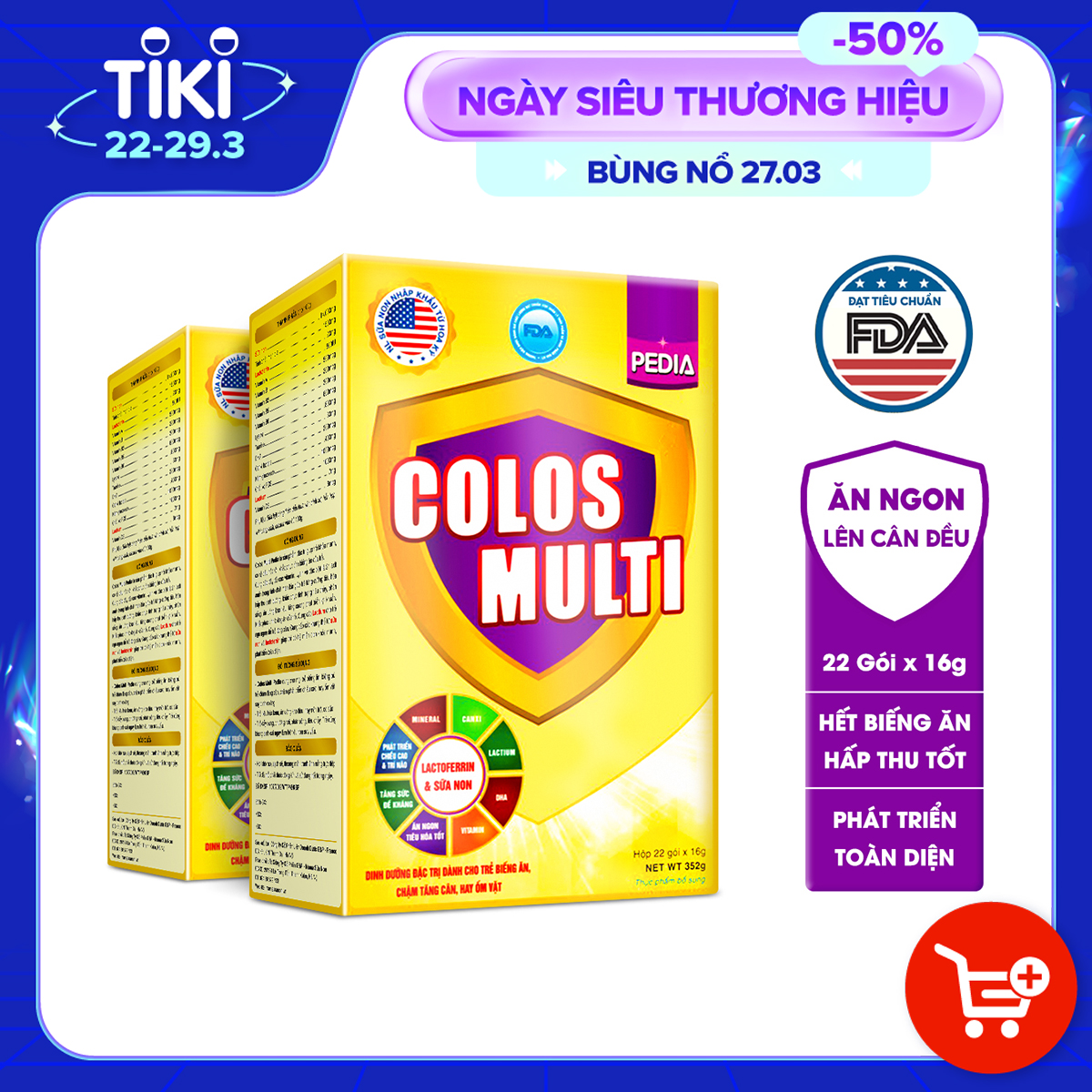 Combo 2 hộp Sữa non Colosmulti Pedia hộp 22 gói x 16g chuyên biệt hỗ trợ giúp bé ăn ngoan