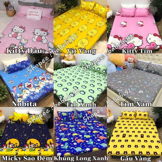 Bộ ga kèm đôi vỏ gối 3 món poly cotton siêu ngộ nghĩnh m6 hoặc m8 nhiều màu xinh ga được bo chun