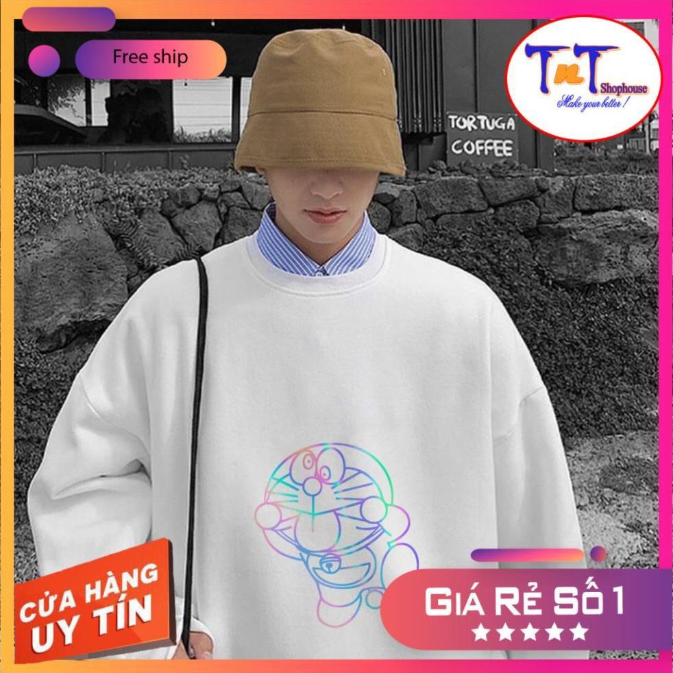 AS16 Áo Sweater Doremon Lè Lưỡi Phản Quang Áo Nỉ Dài Tay Unisex Nam Nữ, thời trang năng động