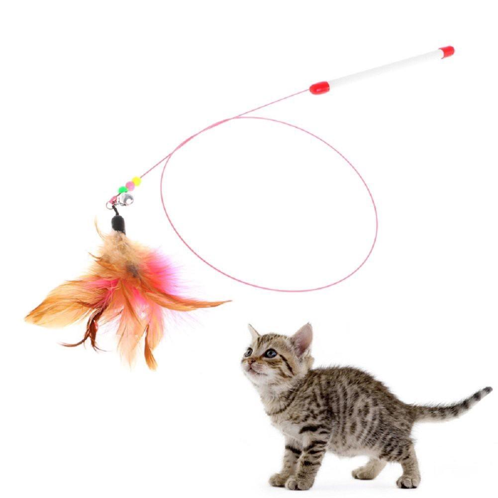 Cần câu dây sắt cho mèo hình cá và lông gà