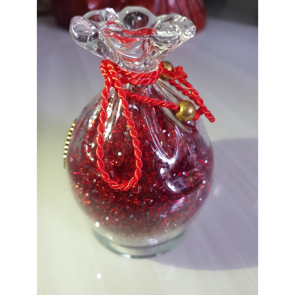 Tượng Túi Tiền Để bàn làm việc và xe hơi Thạch Anh ĐỎ ĐÔ ĐẬM ĐẸP tự nhiên cao 10cm x 7cm hợp mệnh HỎA THỔ trưng rất đẹp xinh may mắn ạ