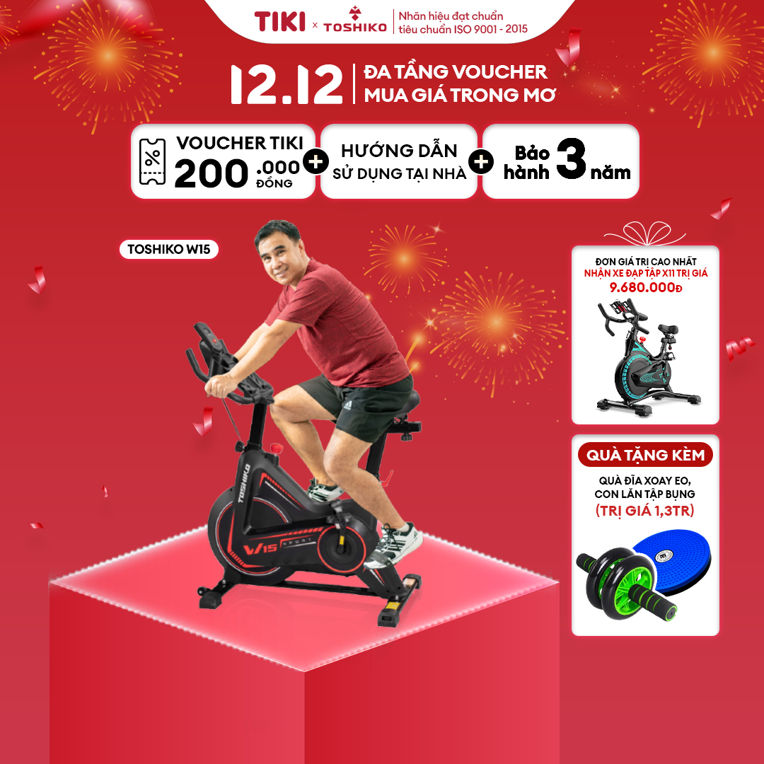Xe đạp tập thể dục tại nhà Toshiko W15, khung xe thép chống rỉ , phanh từ êm ái không gây ồn, điều chỉnh yên xe linh hoạt theo dáng ngồi, cảm biến nhịp tim theo nhịp đạp