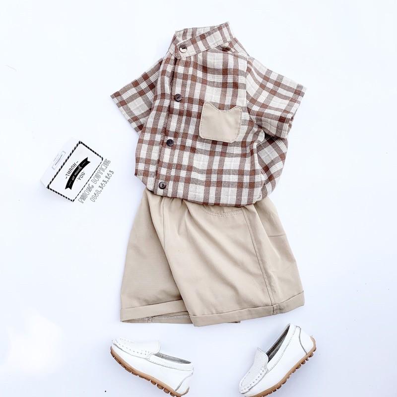 Bộ Đồ Bé Trai hoạ tiết kẻ Phuong Boutique