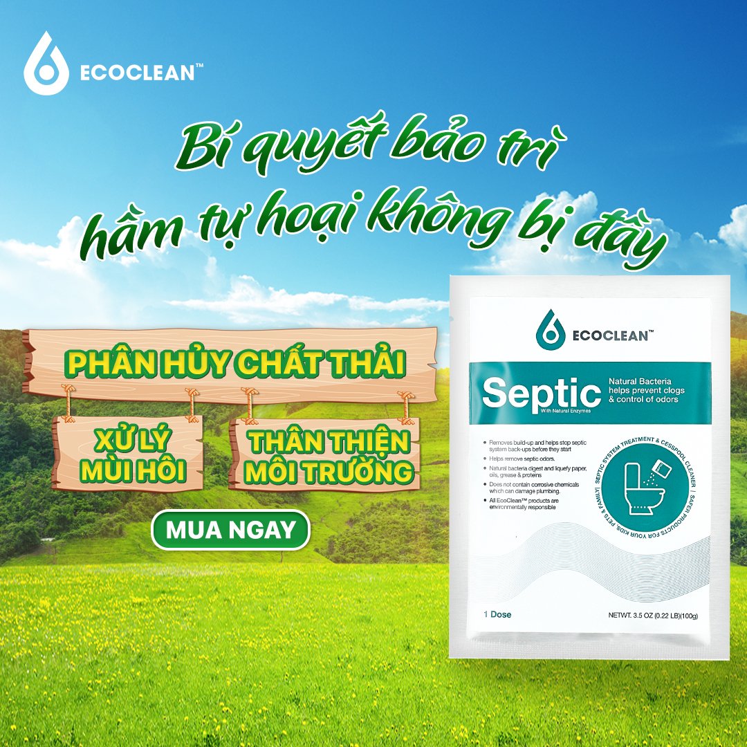 Ecoclean Septic - Men Vi Sinh Xử Lý Hầm Cầu Bể Phốt - Khử mùi, phân hủy chất thải, hết nghẹt hầm, hiệu quả sau 1 đêm - Gói 100g - 1 gói 100g