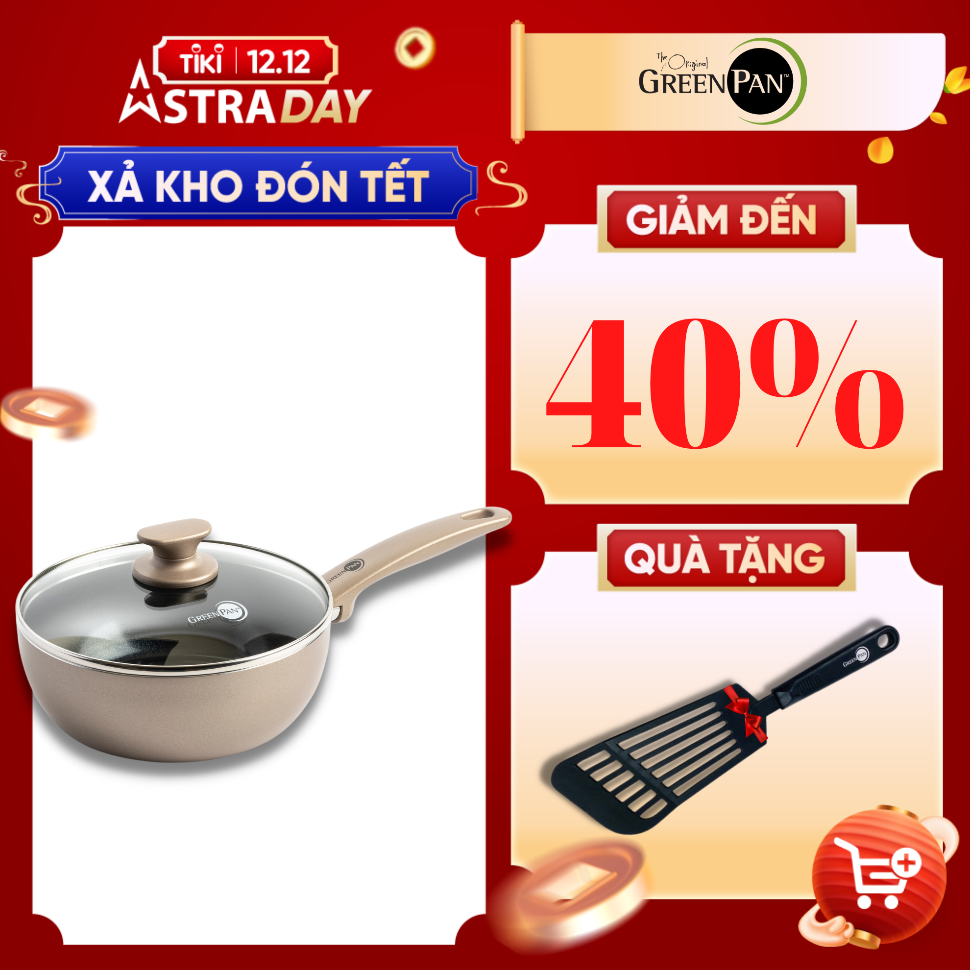 Chảo chống dính ceramic cao cấp GreenPan Cam.Bronze 20cm lòng sâu có nắp - 681496 (bảo hành 2 năm)