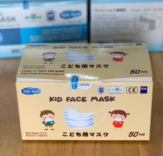 Khẩu trang y tế Kim Sora 3 lớp cho trẻ em tiêu chuẩn Nhật Bản, màu trắng, hộp 50 chiếc