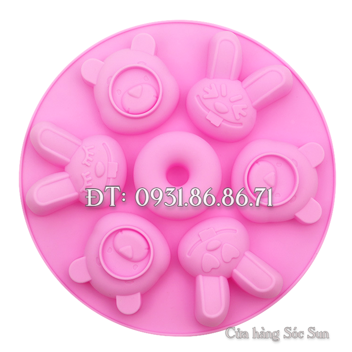 Khuôn silicon 7 thỏ con, gấu Pooh – Mã số 1417