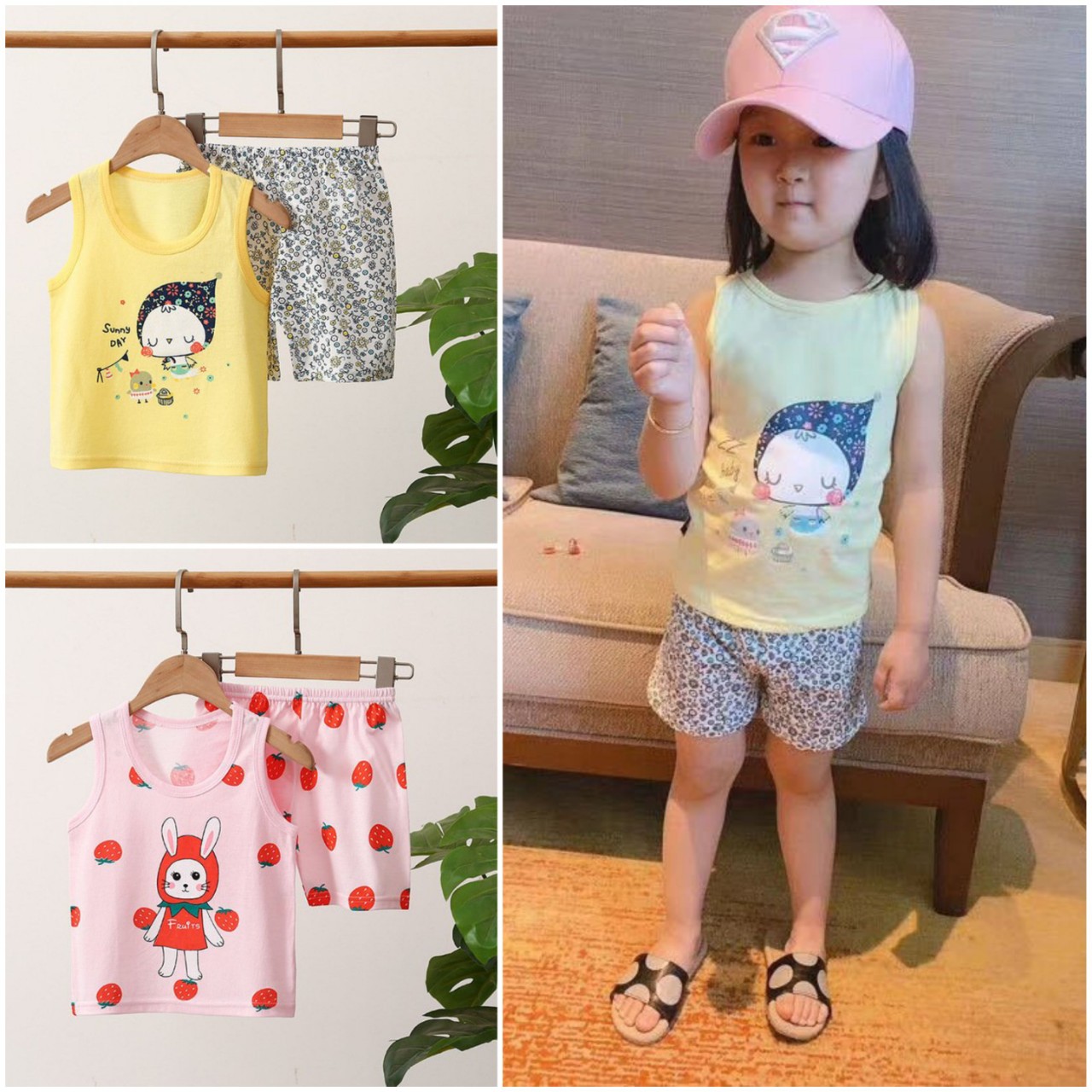 Bộ ba lỗ xuất Hàn cho bé gái 2-8 tuổi