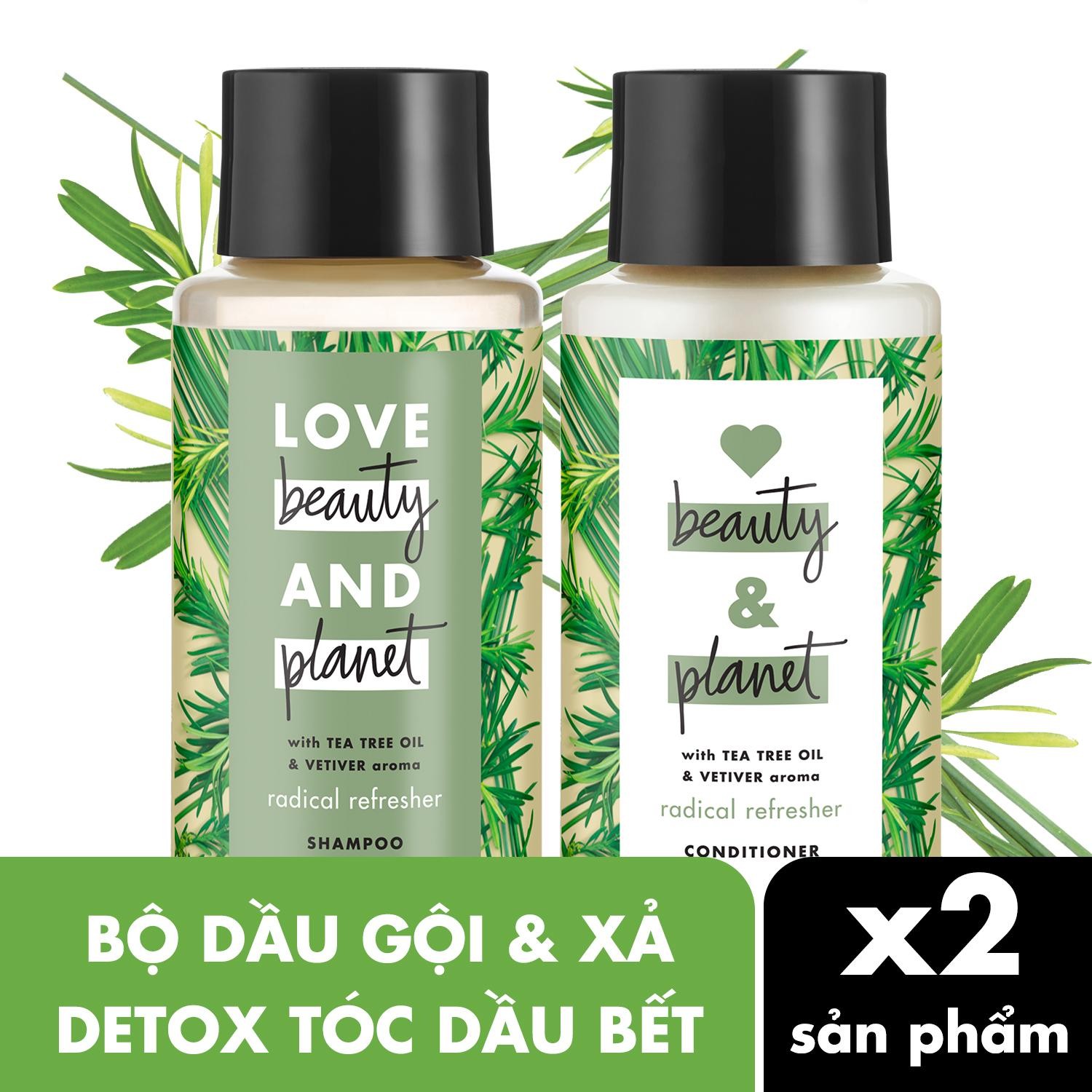 Combo Dầu Gội &amp; Dầu Xả Love Beauty &amp; Planet Sạch Sâu Radical Refresher 100% Tinh Dầu Tràm Trà Úc Hương Cỏ Vetiver 400ML