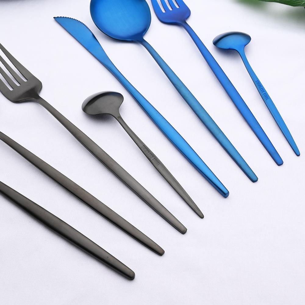 24 Chiếc Vàng Mờ Chén Ăn Bộ Dao Kéo Inox Phẳng Bằng Bộ Ăn Tối Kniffe Giỏ Muỗng Nĩa Bạc Bộ Nhà Bếp Bộ Đồ Ăn