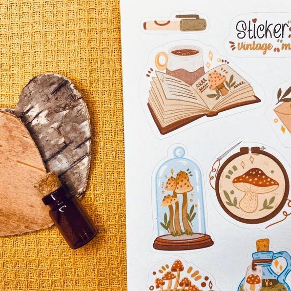 Sticker sheet vintage mushrooms - chuyên dán, trang trí sổ nhật kí, sổ tay | Bullet journal sticker - unim055