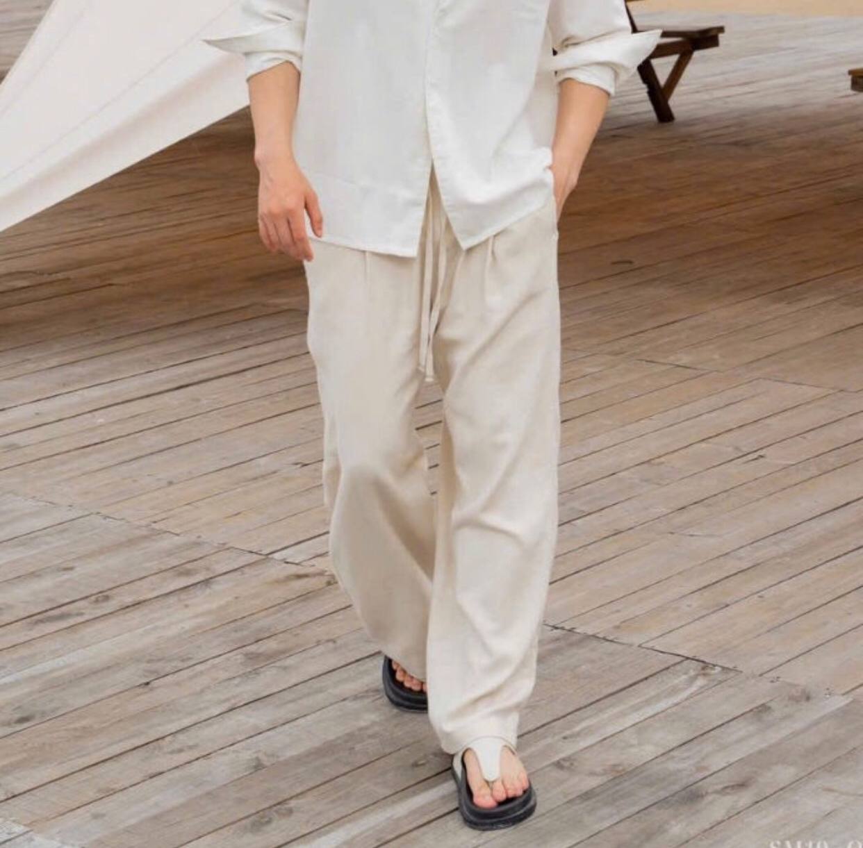 Quần ống suông nam nữ form rộng Nesa Shop, chất liệu Đũi linen, vài mát, dày dặn, quần dài nam nữ, phong cách đơn giản