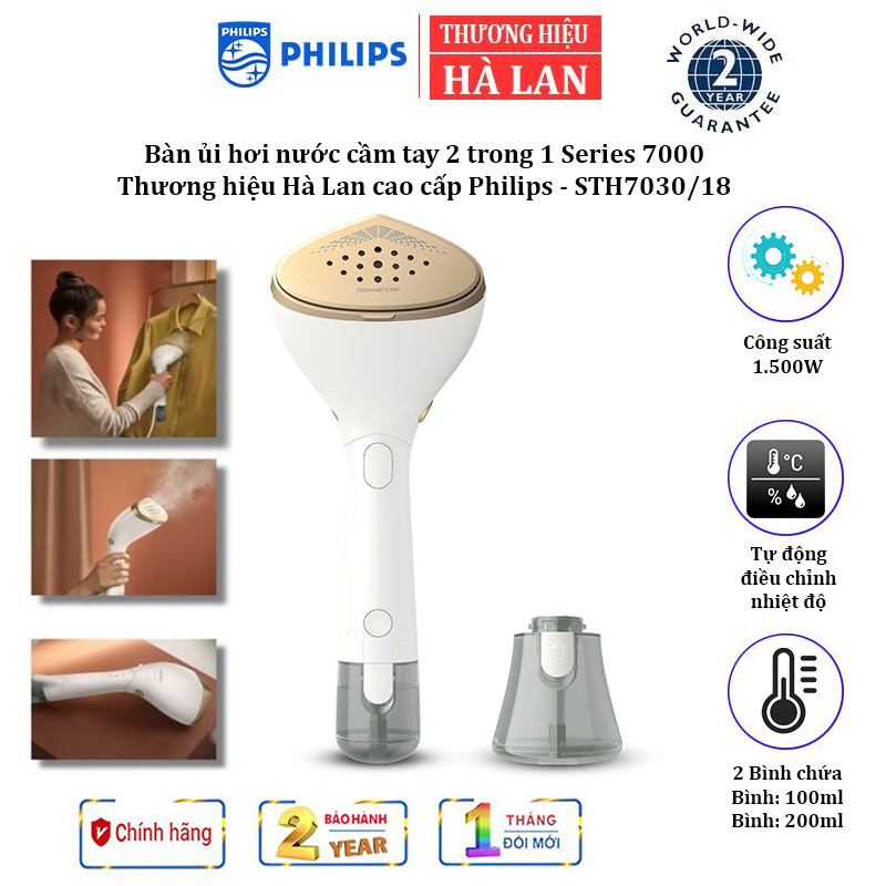 Bàn ủi hơi nước cầm tay 2 trong 1 Philips STH7030/18 Series 7000 Tích hợp 2 bình chứa nước: 100ml và 200ml - HÀNG NHẬP KHẨU