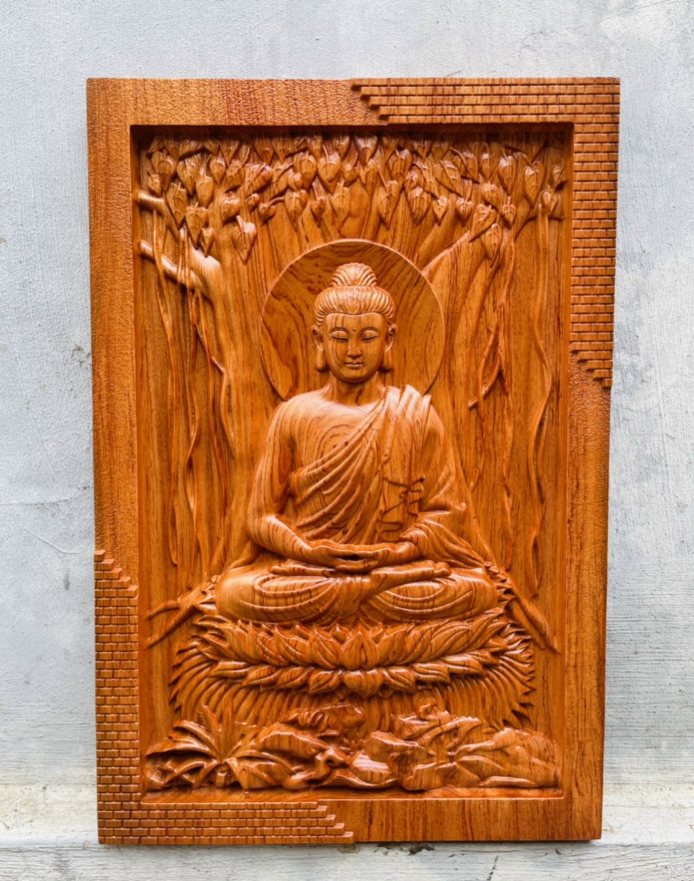 Tranh phật bổn sư thích ca mẫu ni gỗ hương đá kt 46×67×4cm