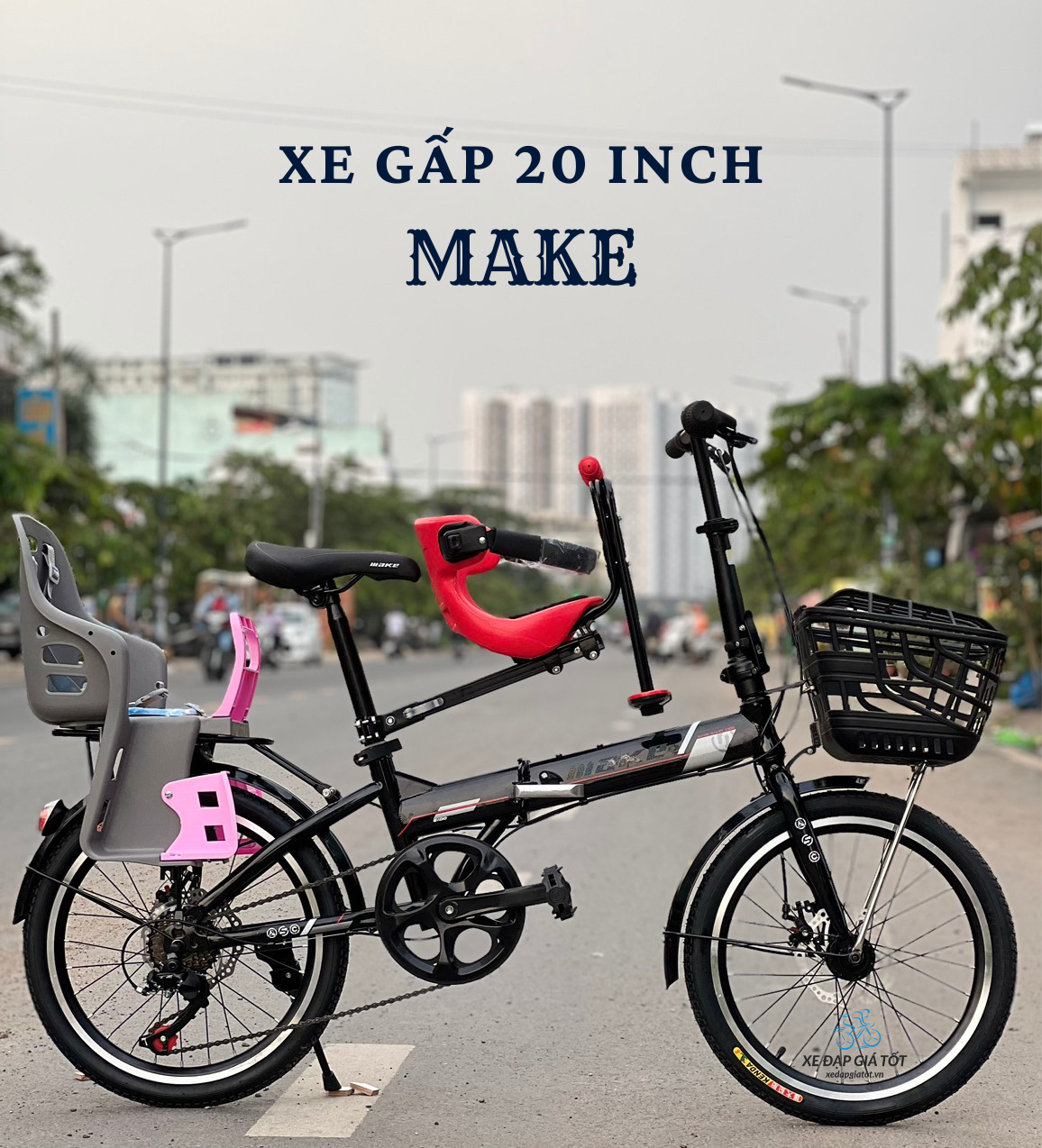 XE ĐẠP GẤP 20 INCH MAKE (KÈM GHẾ CHO BÉ)