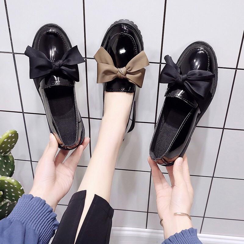 Giày lười slip on nữ da bóng thắt nơ thời trang hàng cao cấp chuẩn đẹp-GL19