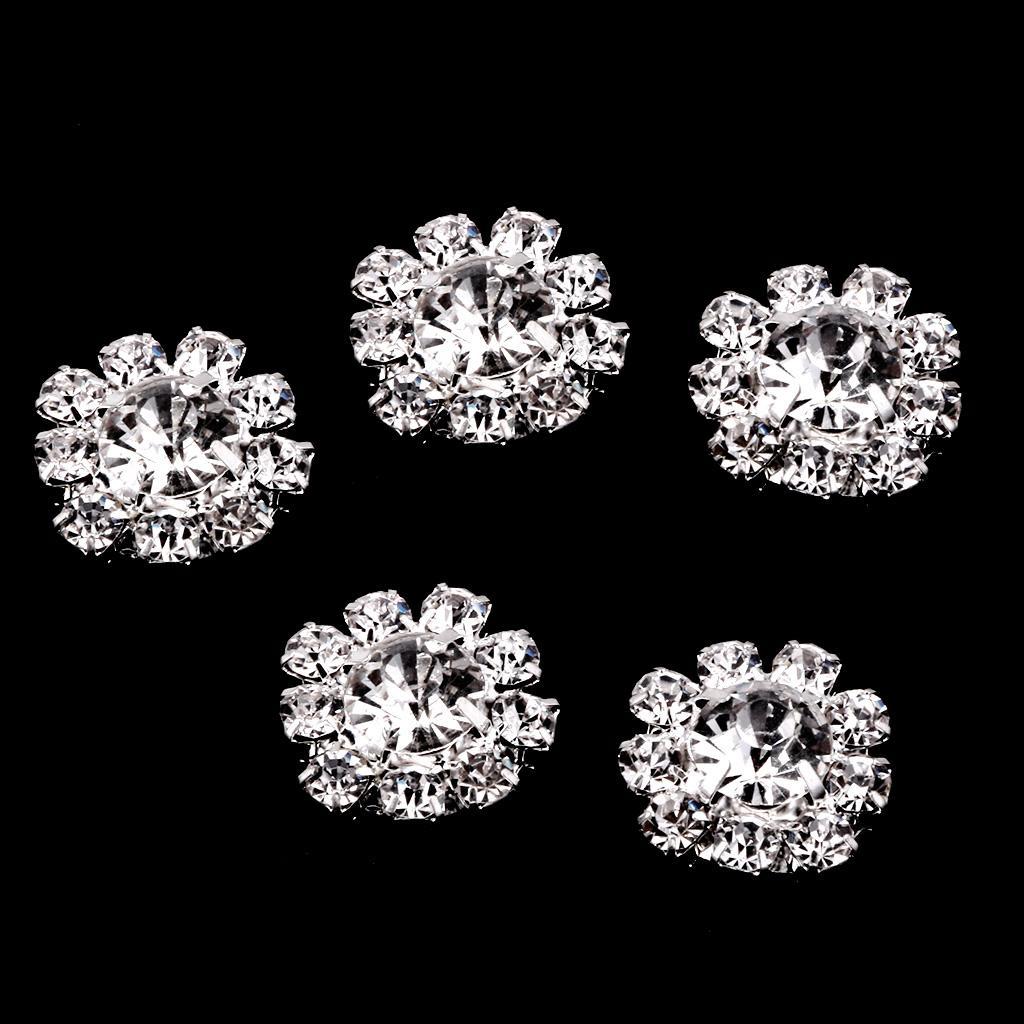 5-8pack 10 Pieces Rhinestone Flower Sewing Buttons DIY Crafts 16mm Silver