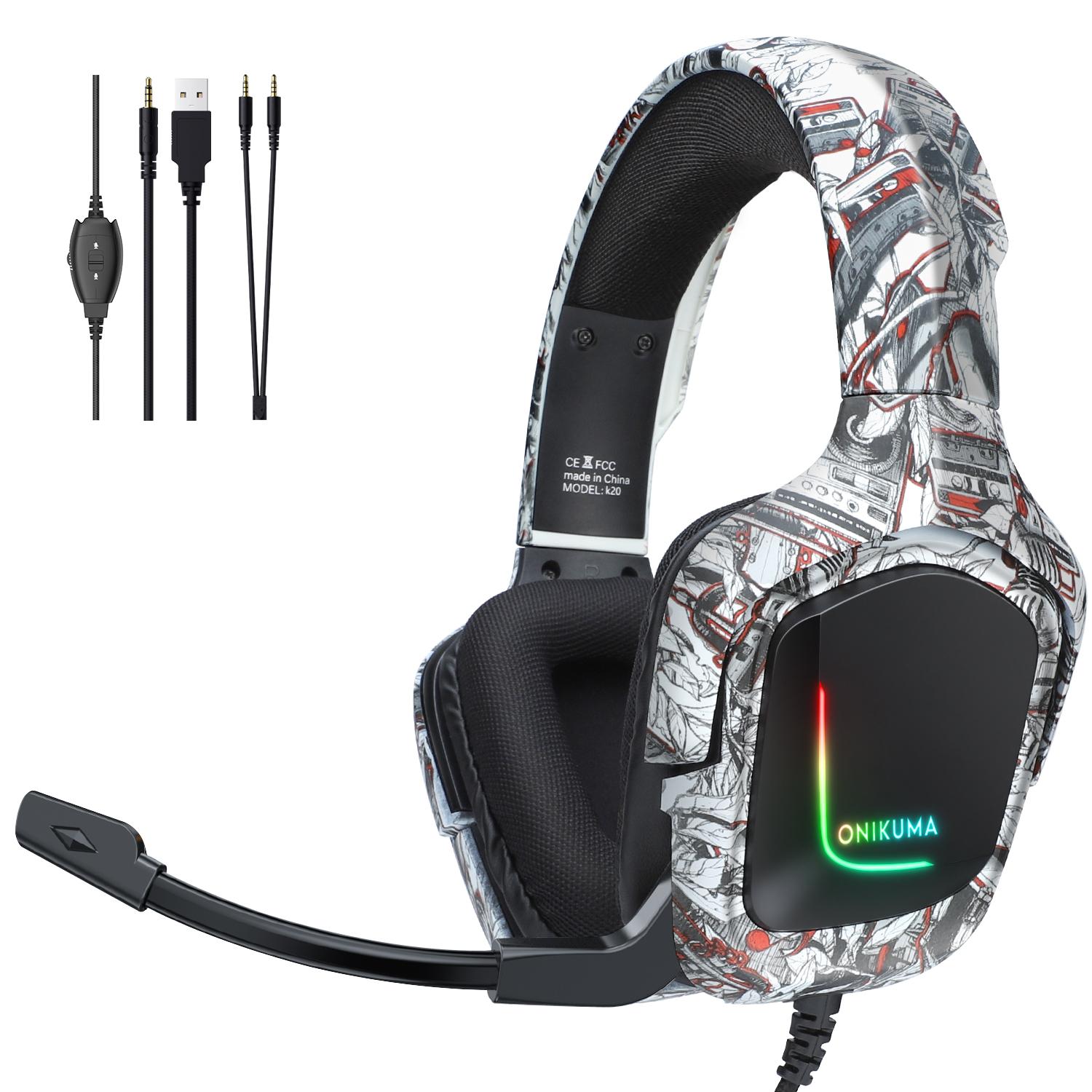 Combo Onikuma 14 (Tai Nghe K20 Camouflage White + Bàn Phím G38 Wired RGB White + Chuột CW917 2.4G Wired White) - Hàng Chính Hãng