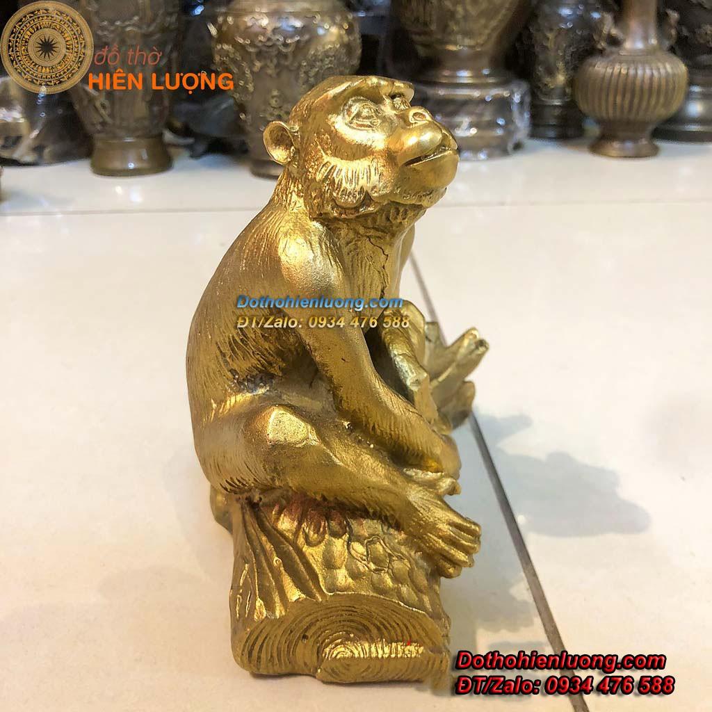 Tượng Linh Vật Khỉ Ngồi Cành Cây Bằng Đồng Cao 15cm