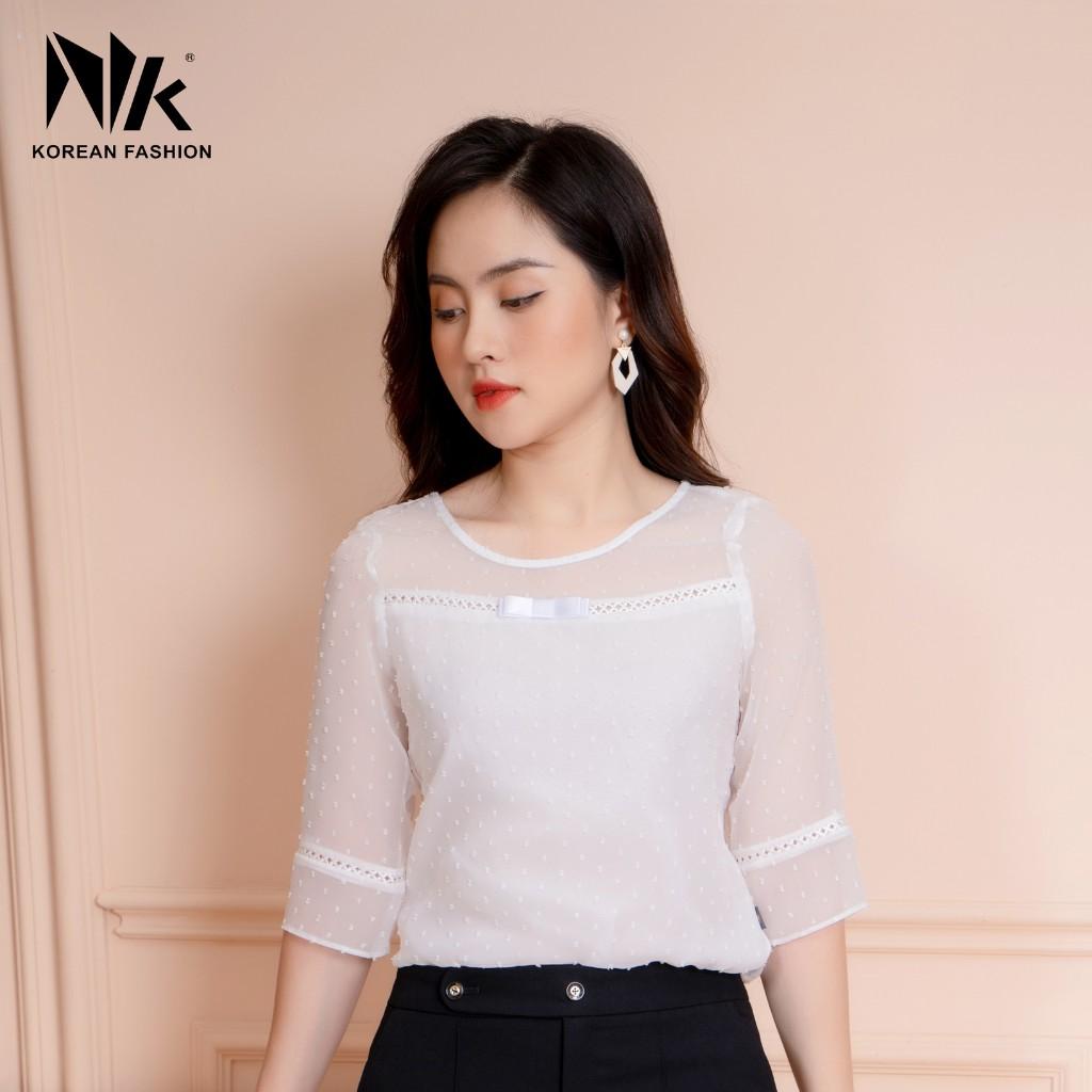 Áo Sơ Mi Nữ Công Sở NK FASHION Tay Lỡ, Voan Nổi, Vải Phối Ren Cao Cấp Hàn, Mềm Mịn Mát NKFSM2103019