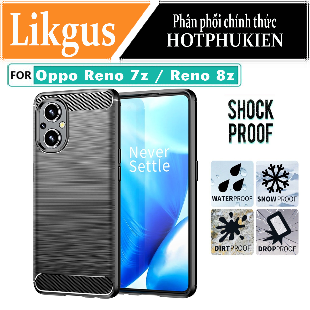 Ốp lưng chống sốc vân kim loại cho Oppo Reno 7z / Reno 8z hiệu Likgus (chuẩn quân đội, chống va đập, chống vân tay) - Hàng nhập khẩu