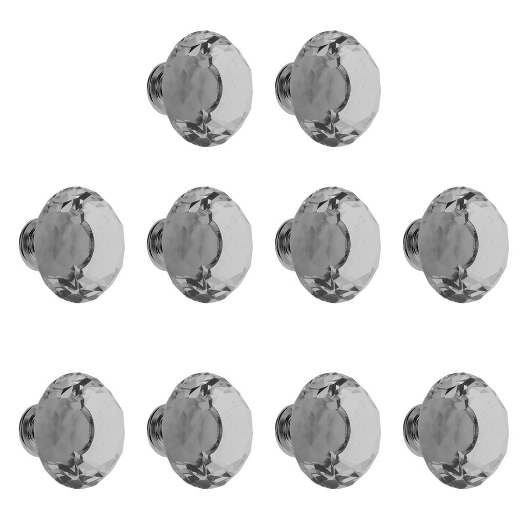 10pcs Glass Diamond Door Knob Drawer Dresser Pull Handle Cabinet Hardware