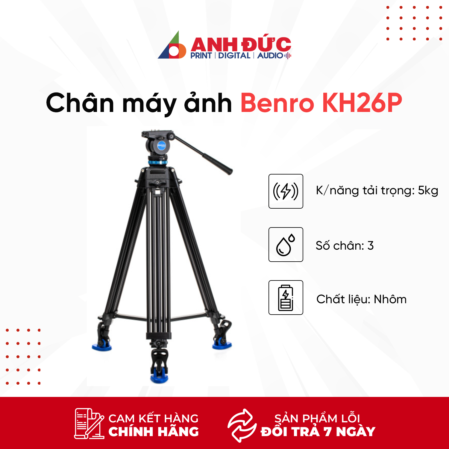 Chân máy quay Benro Video Tripod KH26 - Hàng Chính Hãng