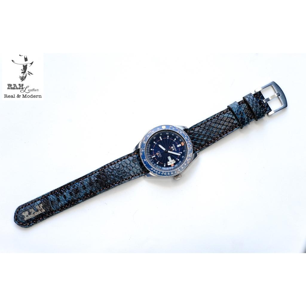 Dây đồng hồ da dê handmade bền chắc cao cấp xanh dương navy RAM 1998 - tặng khóa chốt và cây thay dây