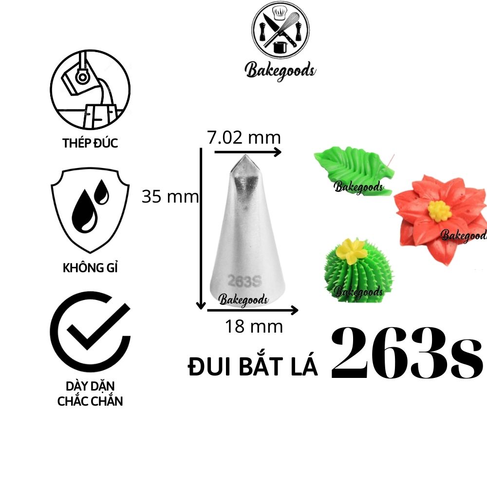 Đui lá 263s, Đuôi bắt lá không xương trang trí bánh bằng thép không gỉ đúc liền khối dày dặn, cứng cáp