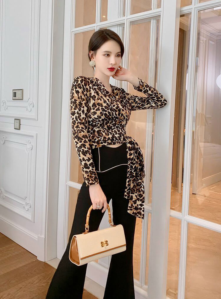 SÉT BỘ ÁO DA BEO QUẦN ỐNG LOE