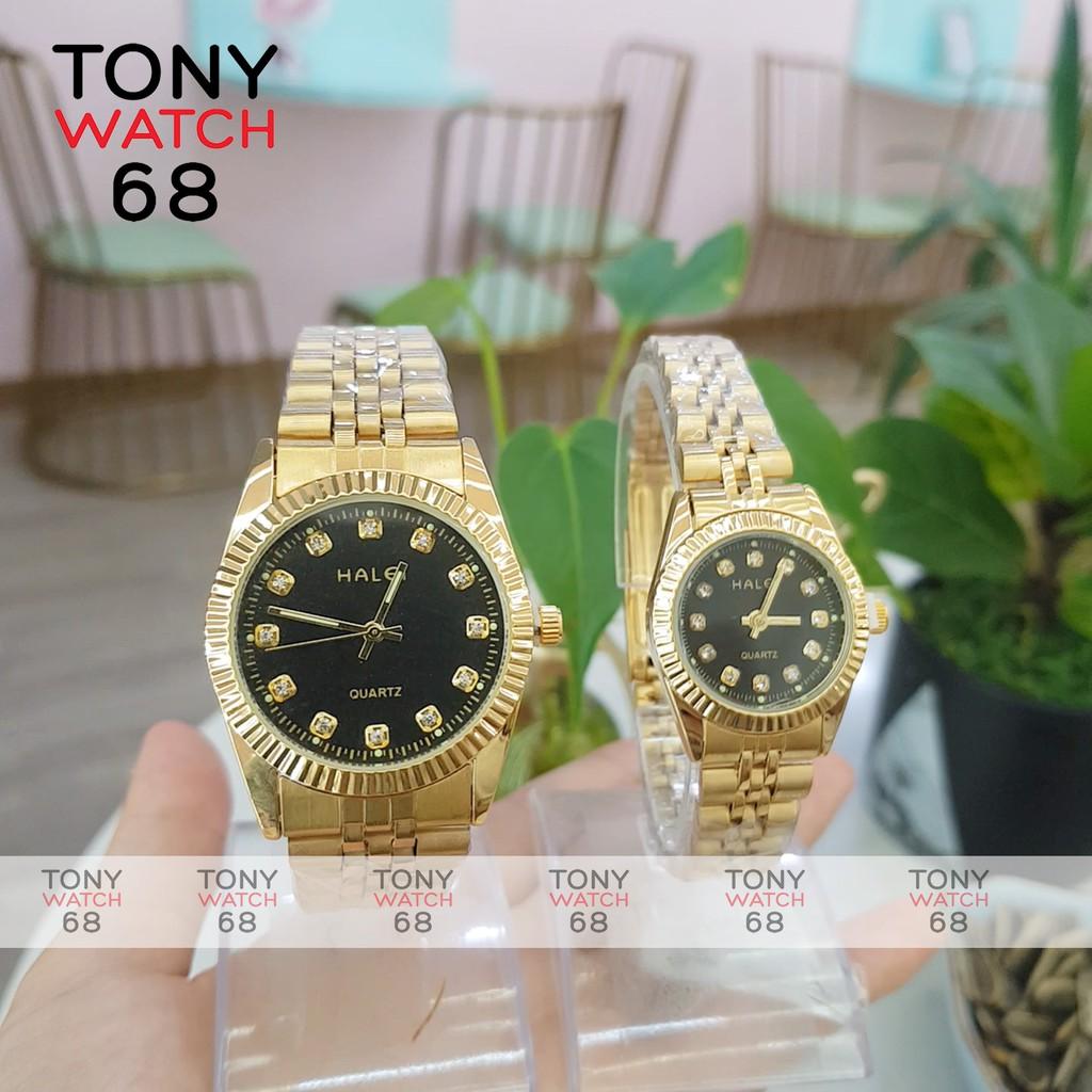 Đồng hồ nam Halei mặt tròn dây kim loại vàng chính hãng Tony Watch 68