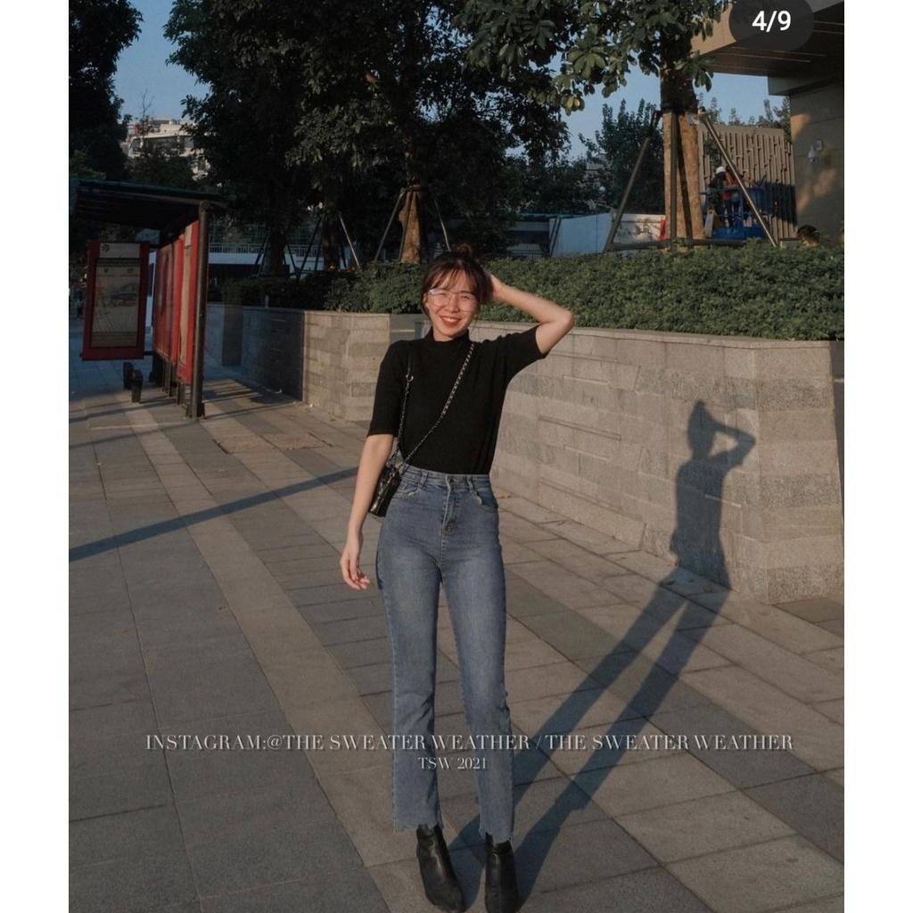 Quần Jean Nữ Ống Đứng Cạp Cao Gấu Rách Cá Tính ThunderUnisex Chất Vải Dày Dặn Mềm Mại Phong Cách Ulzzang Fullsize