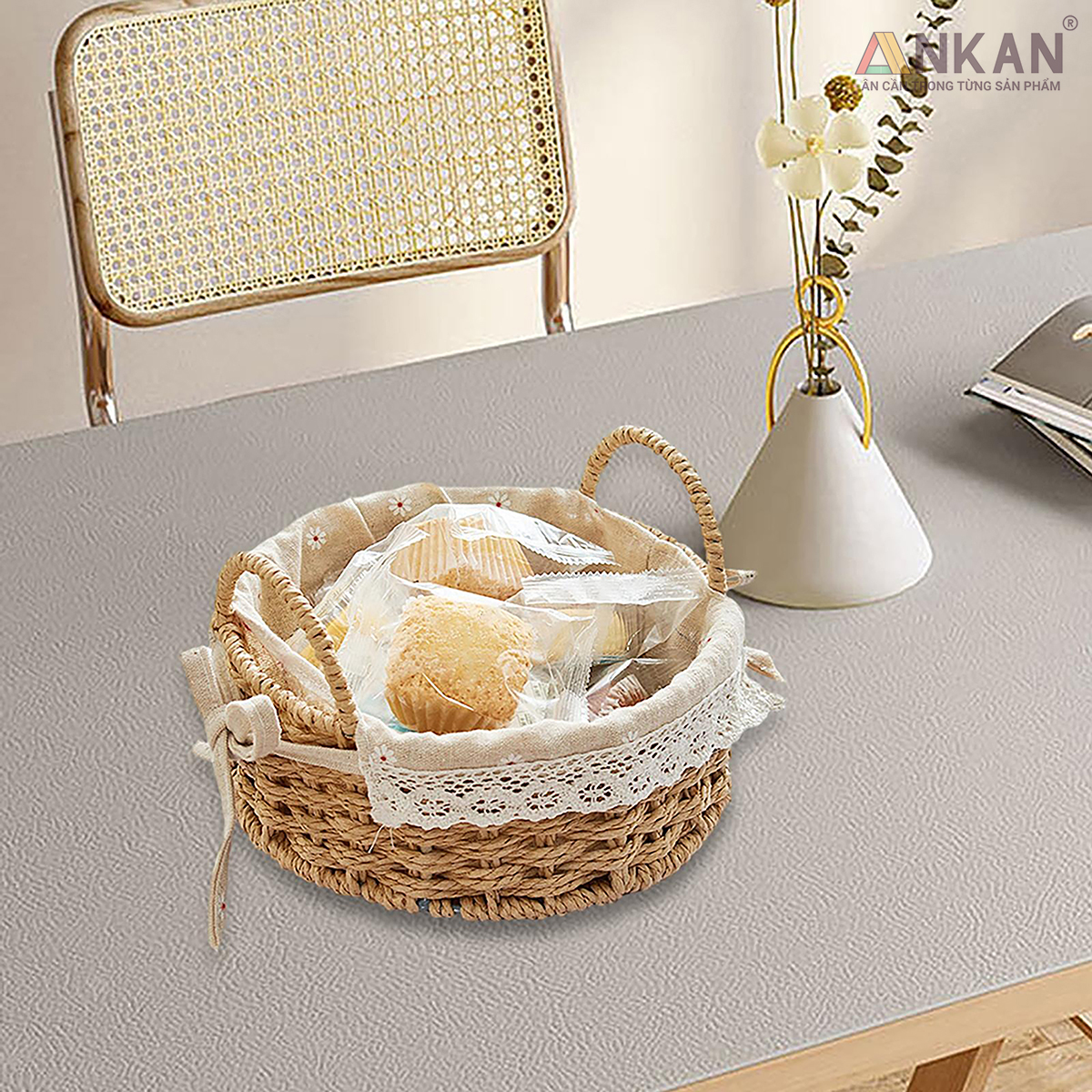Giỏ Decor Có Quai Xách – Bộ 4 Kiểu Dáng Thủ Công Đẹp Mắt, Lót Vải Vintage, Đựng Đồ &amp; Trang Trí Tinh Tế