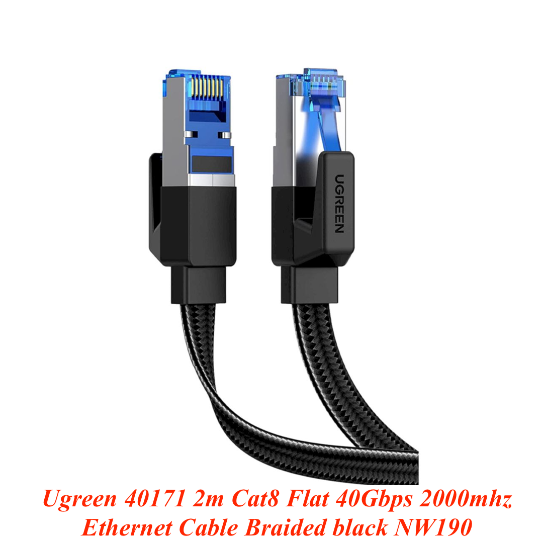 Ugreen UG40171NW190TK 2m 40Gbps 2000mhz dây dẹt Nylon Braided Màu Đen Cáp mạng Cat8 - HÀNG CHÍNH HÃNG