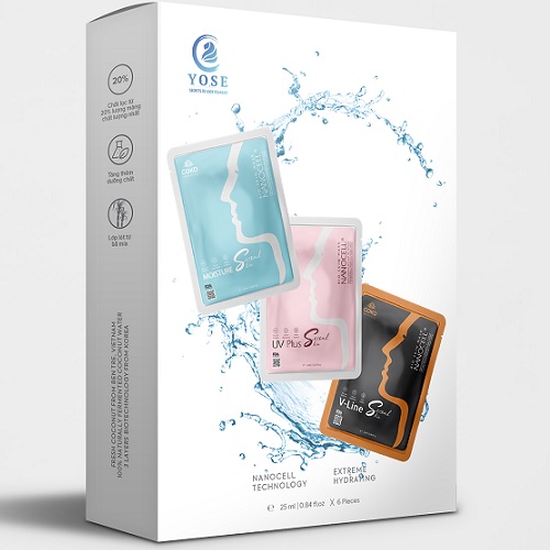 Mặt nạ tế bào nano 3 màu YOSE , dưỡng ẩm - tái tạo - sáng mịn da, hộp 6 miếng