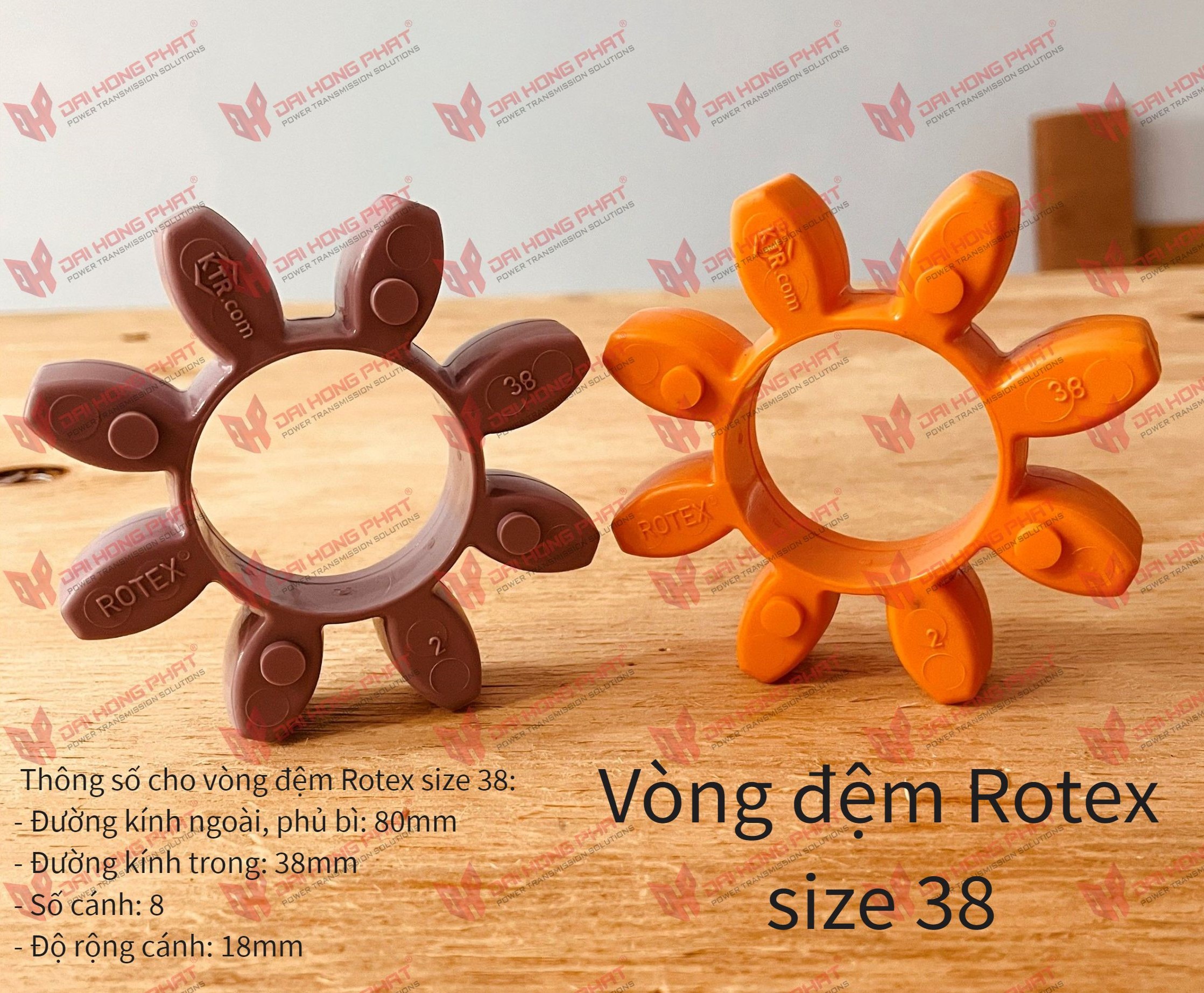 Vòng đệm giảm chấn cho khớp nối Rotex KTR size 38, độ cứng 98ShA (màu tím) hoặc 92ShA (màu cam