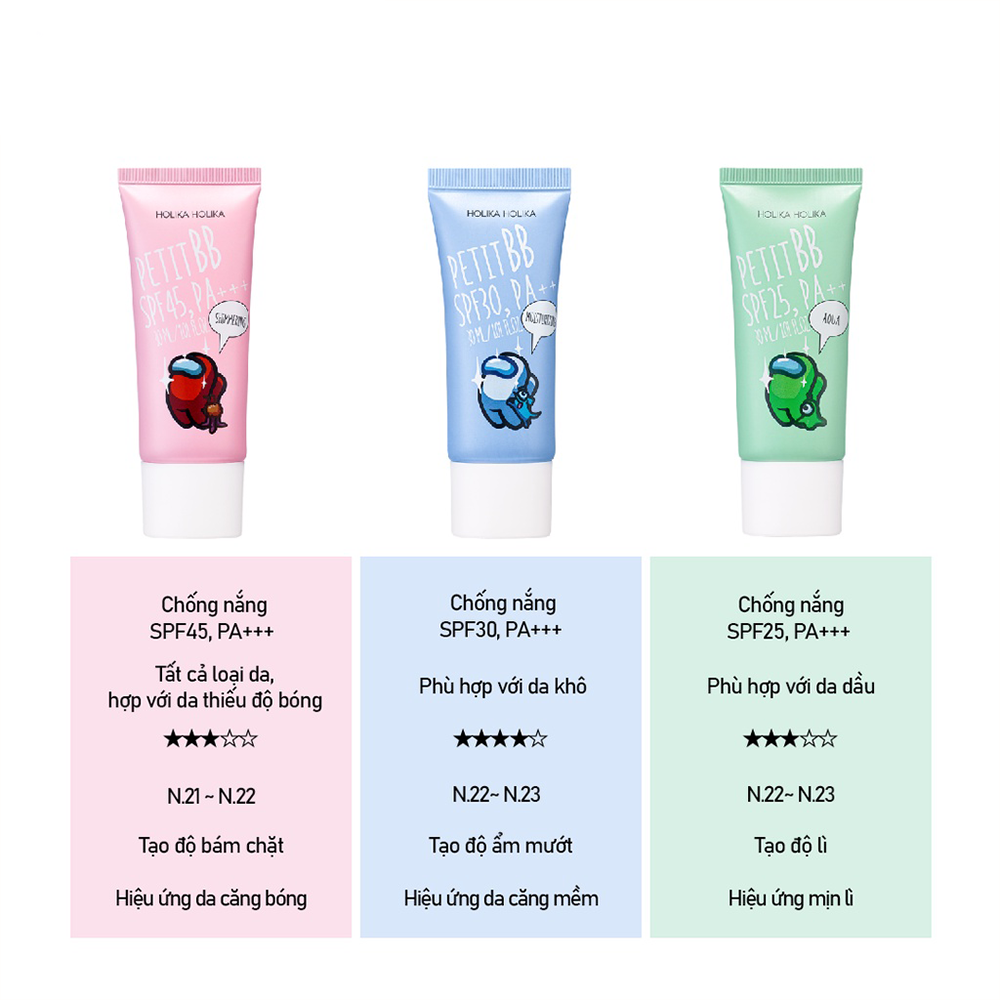 [Among Us limited edition] Kem BB HOLIKA HOLIKA trang điểm chống nắng dưỡng ẩm Petti SPF PA++ 30ml