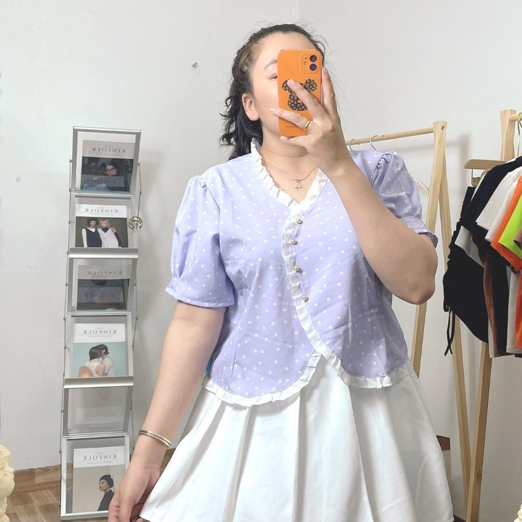 Áo bigsize nữ hoạ tiết hoa chui đầu không tháo nút vải lụa 100D AH2