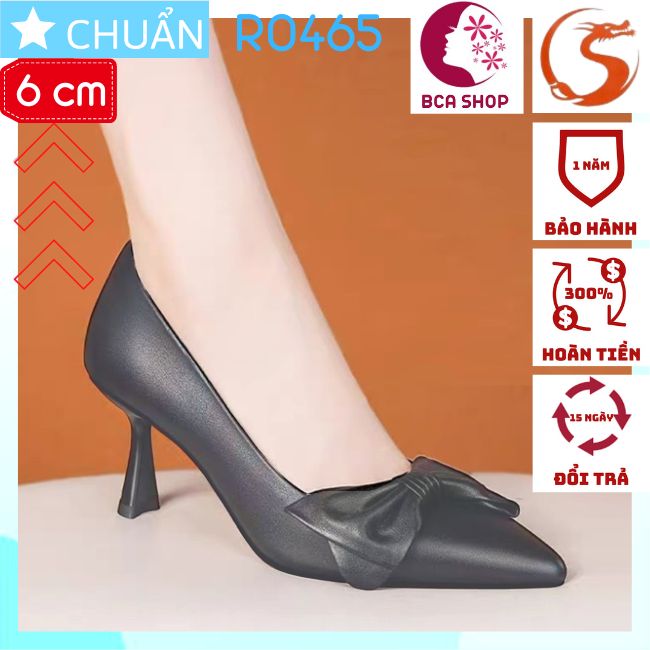 Giày cao gót nữ 6 phân RO465 ROSATA tại BCASHOP gót trụ nhỏ, mũi nhọn có nhấn nơ cùng màu - màu đen